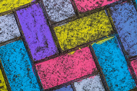 kids draw with chalk - colorful street drawingの写真素材