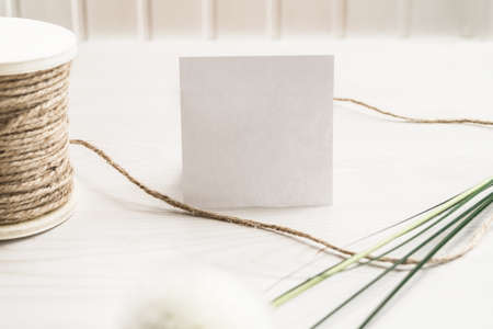 Mockup scene with white empty paper card.の写真素材