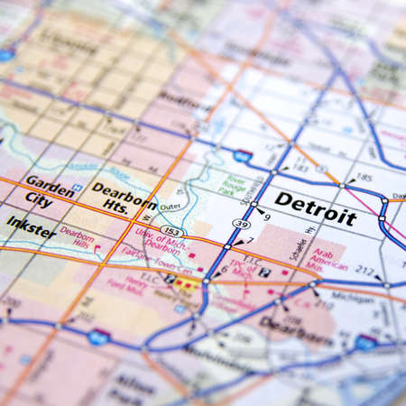 Close-Up map of Detroit, Michigan