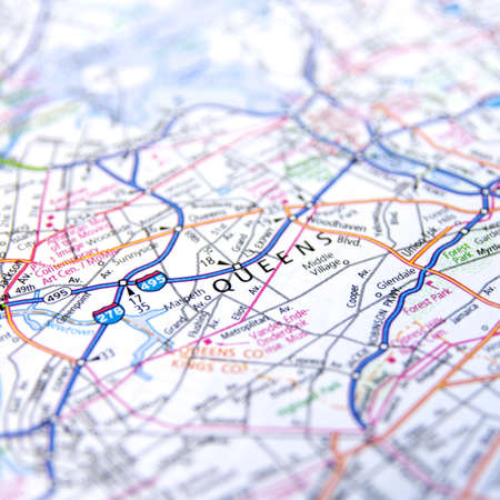 Close-Up map of Queens, NYのeditorial素材