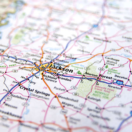 Close-Up map of Jackson, Mississippiのeditorial素材