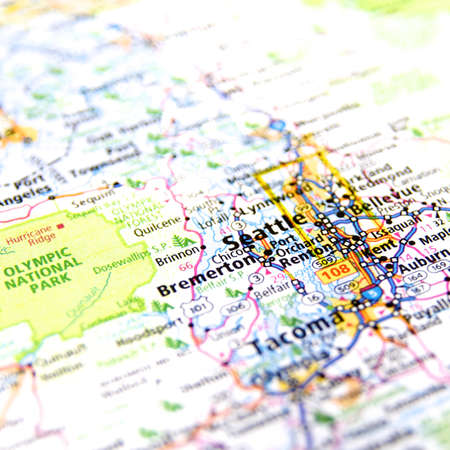 Close-Up map of Seattle, Washingtonのeditorial素材