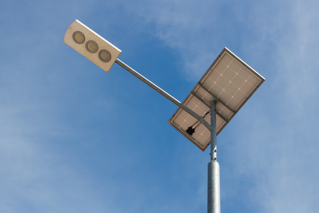 Solar light pole on blue sky backgroundの写真素材
