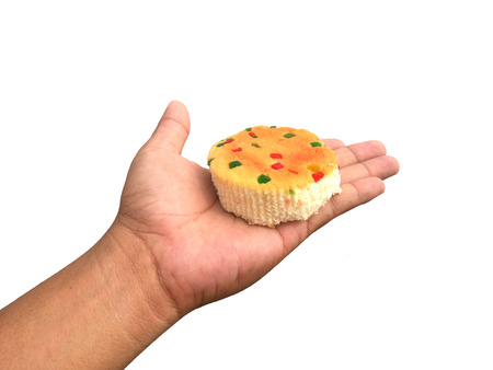 Bread in hand on isolatedの写真素材