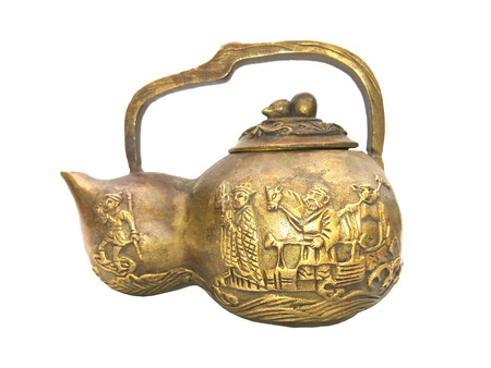 teapot brass on isolatedの写真素材