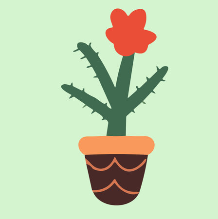 Cactus in pot flat icon. Vector illustration on green background.のイラスト素材