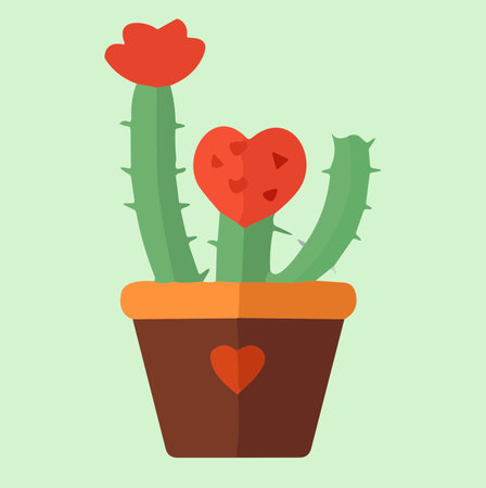 Cactus with heart in a pot flat icon. Vector illustration.のイラスト素材