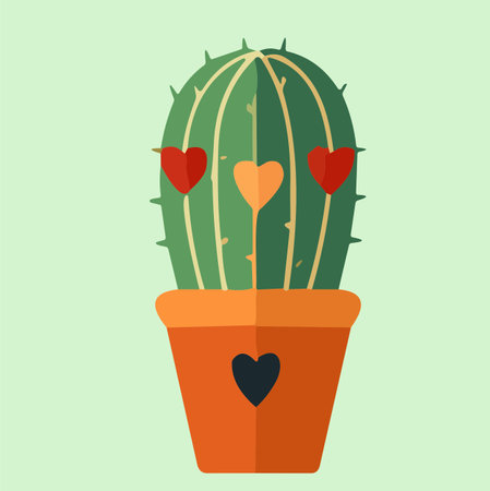 Cactus in a pot with hearts. Vector illustration in flat styleのイラスト素材