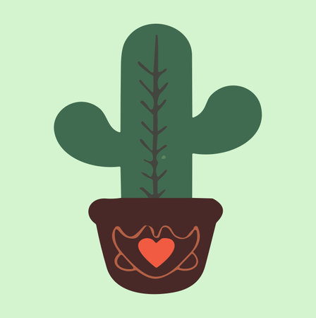 Cactus with heart in pot. Vector illustration in flat style.のイラスト素材