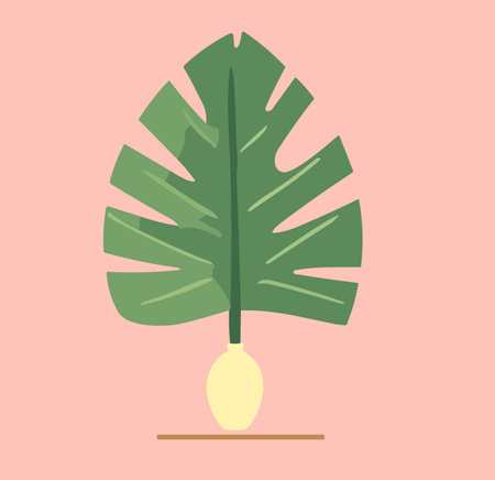 Monstera leaf vector illustration in flat style. Isolated on pink background.のイラスト素材