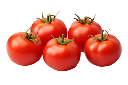 This vibrant and plump tomato stands out against a pristine white background, showcasing its freshness and juiciness. Its vivid red color and smooth texture make it a perfect addition to healthy recipes or food-themed designs.の写真素材