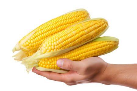 Enjoy the golden goodness of fresh corns on a clean white background. These plump and juicy corn kernels are a symbol of summertime delight and are perfect for adding a burst of flavor to your favorite dishes.の写真素材