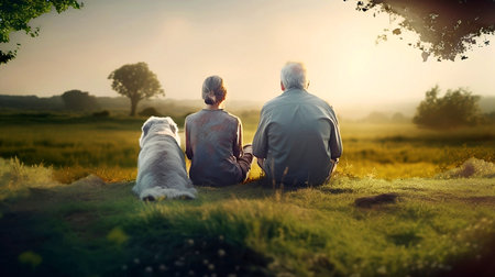 A heartwarming photo featuring a healthy elderly person enjoying the company of their beloved pet. This image captures the joy and companionship shared between humans and animals, promoting the benefits of pet ownership for seniors. The vibrant bond between the elderly and their furry friend reflects the positive impact of pets on mental and physical well-being.の素材