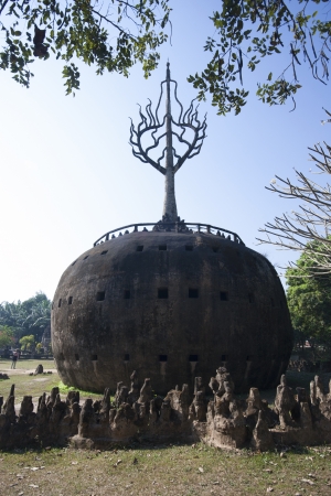 Buddha park in Vientiane, Laos  Famous travel tourist landmark of Buddhist stone statues and religious figuresの写真素材