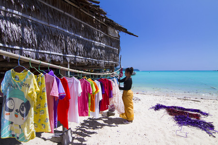 PHANG NGA, THAILAND - MARCH 11: Female Moken Sea Gypsies washing on Koh Surin Tai in the Surin National Marine Park, Phang Nga, Thailand on the 1th March, 2014.のeditorial素材