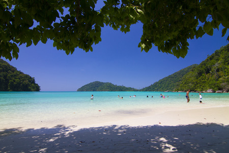 Tropical beach against blue sky at Koh Mai ngam in Surin Islands national park in Phang Nga, Thailandのeditorial素材