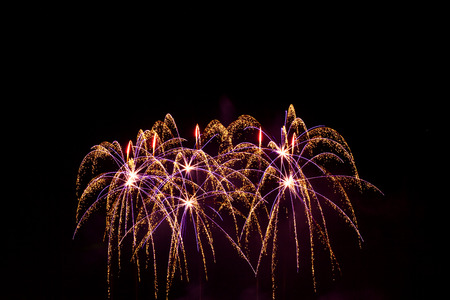 Brightly colorful fireworks in the night sky
