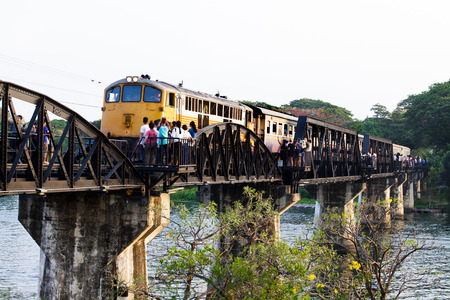 The electricity illuminates on railway river Kwai bridge Kanchanaburi province.のeditorial素材