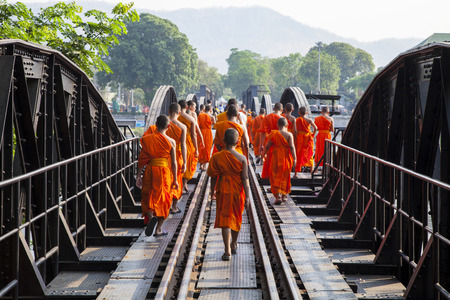 Go on a trip with the monks, Bridge on the river kwai, Kanchanaburi province Thailandのeditorial素材