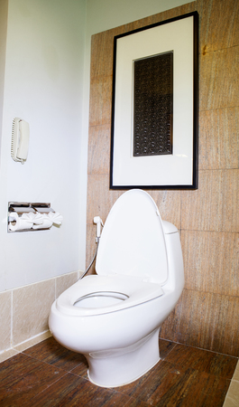 White toilet bowl in the bathroom.The bathroom decorated beautiful.のeditorial素材