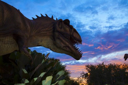 -20 September 2016 At the Dinosaur park Dannok Sadao District, Songkhla in Thailand opening hours 10.00 am. - 10.00 pm. In the evening have the blue sky and the light make it beautiful.のeditorial素材