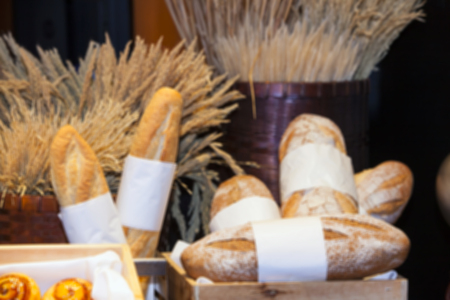 Bakery, two pieces is the staple food of the people and the background wheat,The background image blur.の写真素材