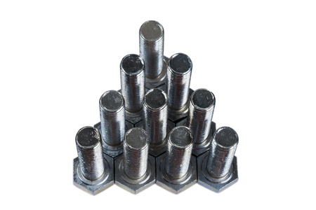 metal screw or bolt and nuts isolated on white background.の写真素材