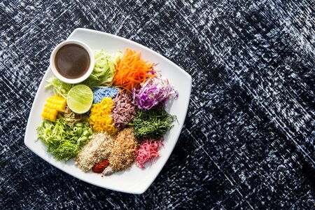 Khao-Yum,Search - Thai Cuisine, Spicy Rice Salad with Vegetable.の写真素材