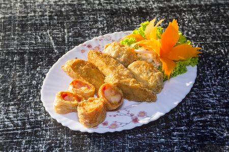 Spring rolls with shrimps and vegetablesの写真素材