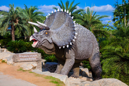 Nong Nooch Garden, PATTAYA, THAILAND - April 1, 2020: Dinosaur Valley? in Nong Nooch Tropical Botanical Garden, Pattaya, Thailand.のeditorial素材