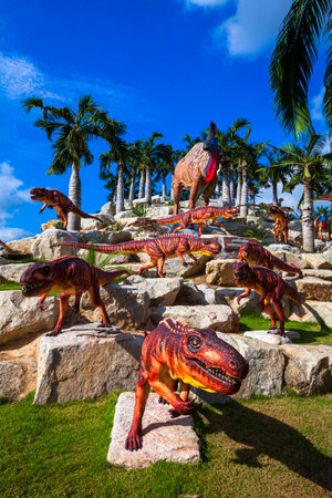 Nong Nooch Garden, PATTAYA, THAILAND - April 1, 2020: Dinosaur Valley? in Nong Nooch Tropical Botanical Garden, Pattaya, Thailand.のeditorial素材