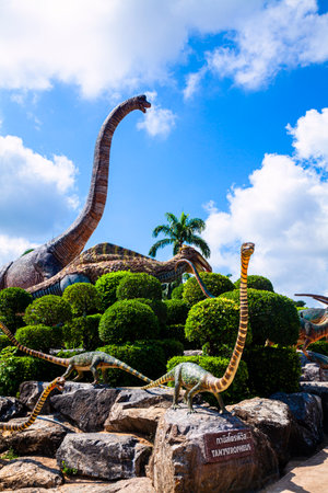 Nong Nooch Garden, PATTAYA, THAILAND - April 1, 2020: Dinosaur Valley? in Nong Nooch Tropical Botanical Garden, Pattaya, Thailand.のeditorial素材