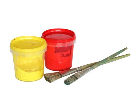 yellow and red watercolors on whiteの写真素材