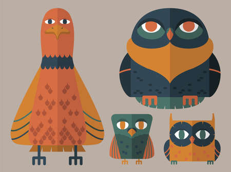 vector illustration of cute owls isolated on background.のイラスト素材