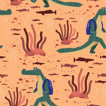 vector illustration of cute croccodile isolated on white background.のイラスト素材