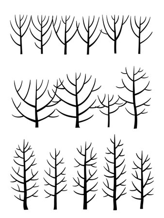 hand drawn vector set of side view tree isolated on white background.のイラスト素材