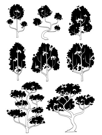 hand drawn side view tree vector set isolated on white background.のイラスト素材