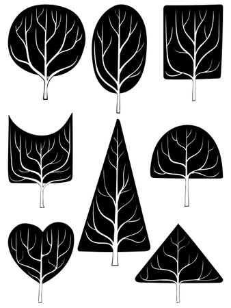 hand drawn side view tree vector set isolated on white background.のイラスト素材