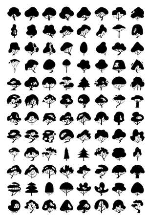 hand drawn vector set of tree side view isolated on white background.のイラスト素材