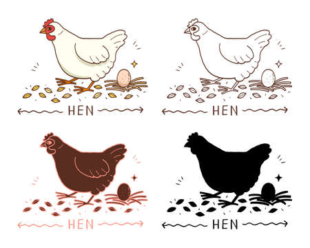 hand drawn vector illustration of cute cartoon chicken character isolated on white background.のイラスト素材