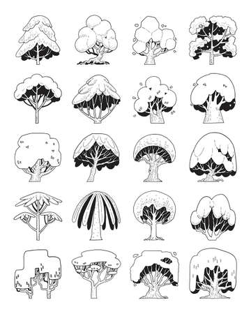 hand drawn vector set of side view tree isolated on white background.のイラスト素材