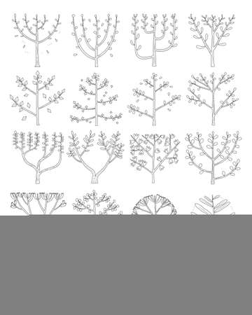 hand drawn vector set of side view tree isolated on white background.のイラスト素材
