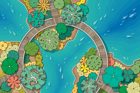 Hand drawn vector set of top view trees for landscape design.のイラスト素材