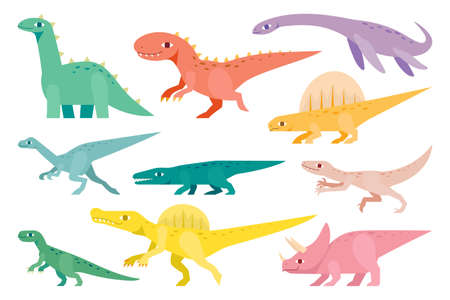 vector illustration set of cute Dinosaur isolated on white background.のイラスト素材