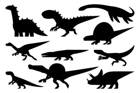 vector illustration set of silhouette Dinosaur isolated on white background.のイラスト素材
