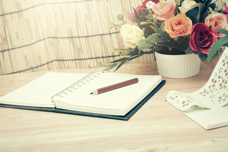 Retro vintage  process.Business planning with copy space and office supplies.の写真素材