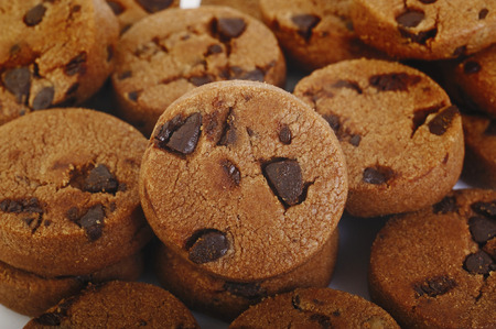 Chocolate chip cookies on white backgroundの写真素材