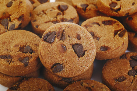 Chocolate chip cookies on white backgroundの写真素材