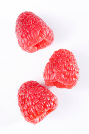 Raspberry fruit on white backgroundの写真素材