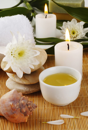 Aroma spa on wooden backgroundの写真素材